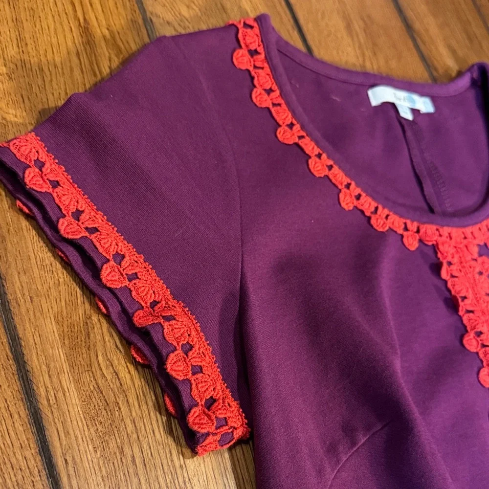 Boden Plum Mini Dress with Red Trim - Picture 4 of 7